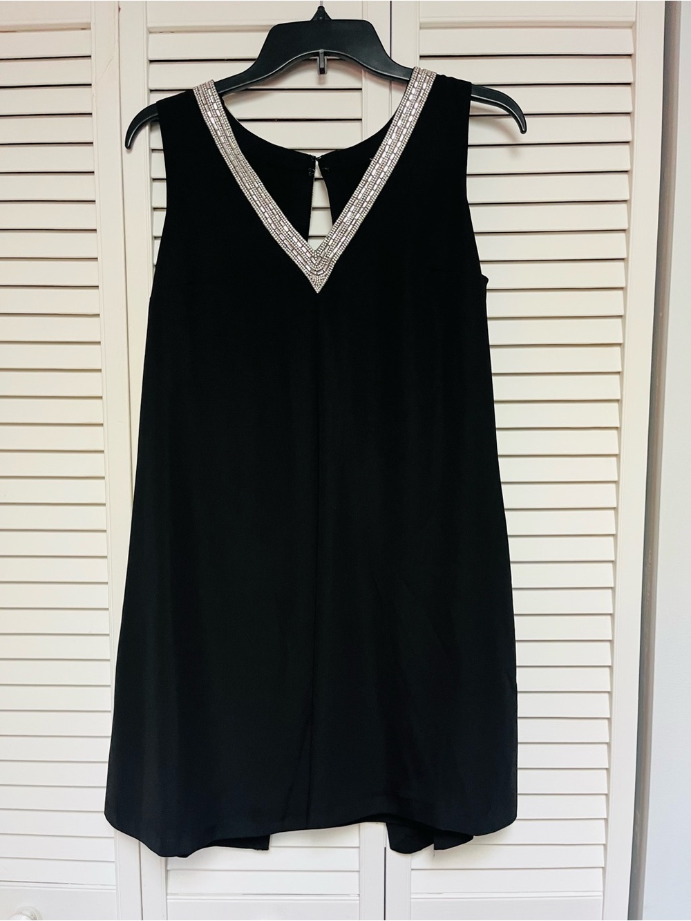 Valiant Black Beaded V-Neck Shift Dress Size M
